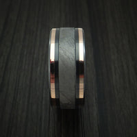 Black Titanium and Gibeon Meteorite Men's Ring with 14K Rose Gold Inlays Custom Made Band
