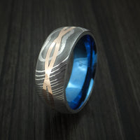 Damascus Steel 14K Rose Gold Celtic Knot Ring Infinity Design Anodized Wedding Band