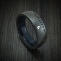 Black Zirconium Guitar String Ring with Diamond and Wood Sleeve Custom Made