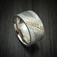 White Gold And Meteorite Hammered Band With Mokume Inlay Custom Made