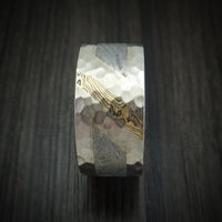 White Gold And Meteorite Hammered Band With Mokume Inlay Custom Made