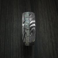 Kuro Damascus Steel and Antler Ring Custom Made Band