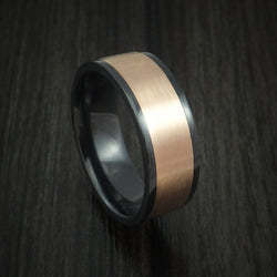 Black Titanium Men's Ring with Wide 14K Rose Gold Inlay Custom Made Band