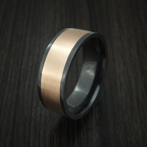 Black Zirconium Men's Ring with Wide 14K Rose Gold Inlay Custom Made B ...