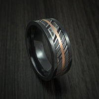 Black Zirconium and Kuro Damascus Steel Band 14K Rose Gold Center Custom Made Ring