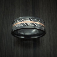 Black Titanium and Kuro Damascus Steel Band 14K Rose Gold Center Custom Made Men's Ring
