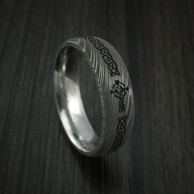 Damascus Steel Celtic Irish Cross Ring Christian Band Carved Ring