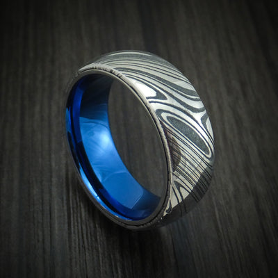 Kuro Damascus Steel Ring With Anodized Titanium Interior Sleeve Custom Made