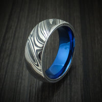 Kuro Damascus Steel Ring With Anodized Titanium Interior Sleeve Custom Made