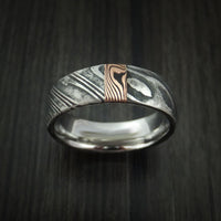 Kuro Damascus Steel Ring with 14k Rose Gold Mokume Vertical Inlay Custom Made Band