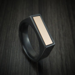 Black Zirconium Signet Ring with 14K Rose Gold Inlay