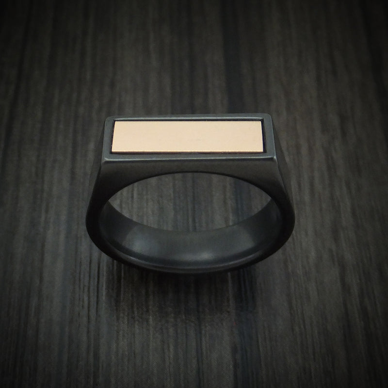 Black Zirconium Signet Ring with 14K Rose Gold Inlay
