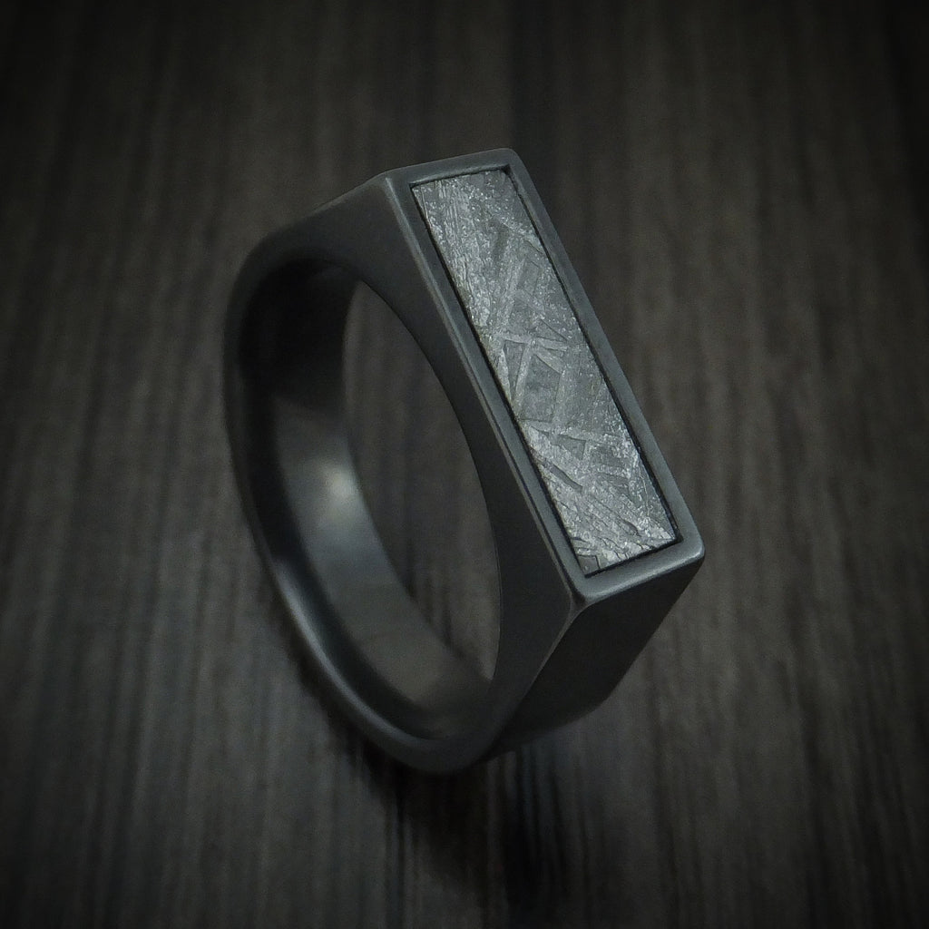 ★SENTIMENTS★ NO306 [BLACK] SQUARE METEOR RING Black Titanium Ring 'Hoku' [4mm width] Gibeon Meteorite