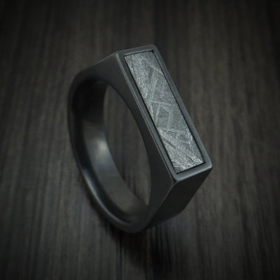 Black Zirconium Signet Ring with Gibeon Meteorite Inlay