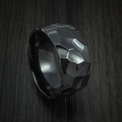 Black Titanium or Black Zirconium Custom Men's Ring with a Polish Rock Hammer Finish