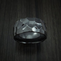 Black Zirconium Ring Traditional Style Band Hammered Finish Custom Made