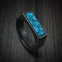 Black Zirconium Signet Ring with Turquoise Inlay