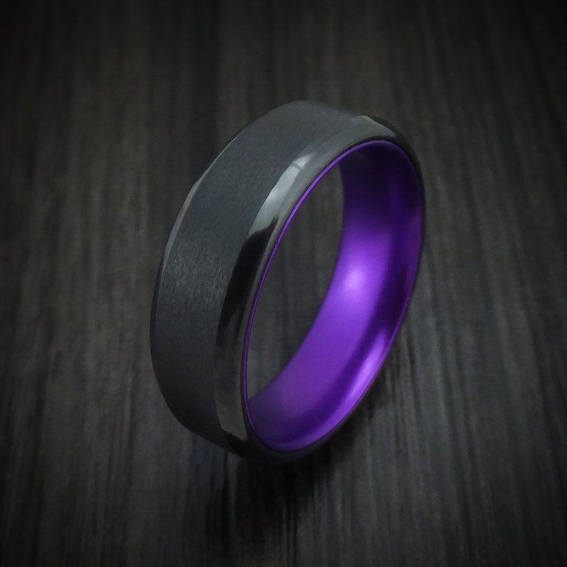 Black Zirconium With Purple Anodized Sleeve Custom Made Band Choose Your Color