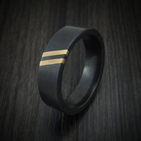 Black Zirconium Ring with Double Angled 14K Gold Inlays Custom Made