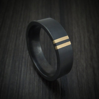 Black Zirconium Ring with Double 14K Gold Inlays Custom Made