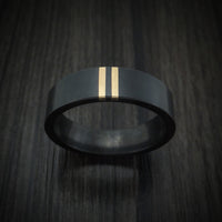 Black Zirconium Ring with Double 14K Gold Inlays Custom Made
