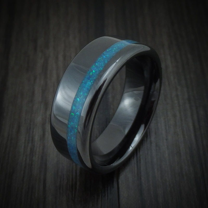 Black Ceramic and Opal Ring Custom Made
