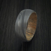 Damascus Steel Men's Ring with Interior Wood Sleeve Custom Made