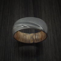 Damascus Steel Men's Ring with Interior Wood Sleeve Custom Made