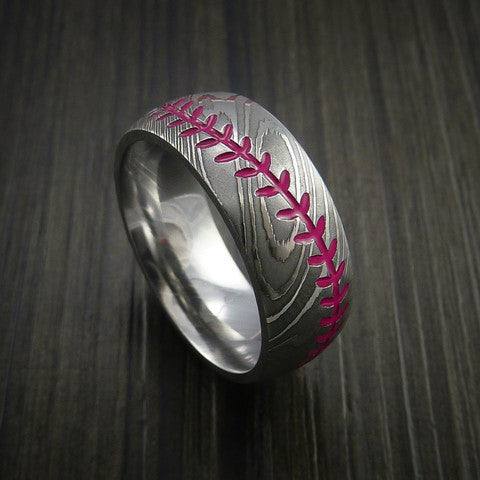 Men's Titanium Baseball Ring With Red Stitching - Comfort Fit Sports Wedding Band, 8mm Width