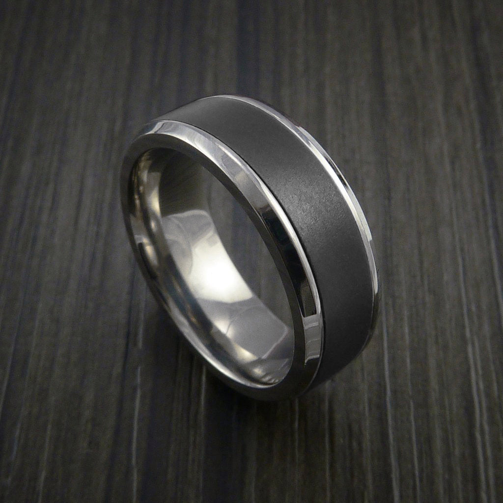 Beveled Edge Black Titanium Men's Tungsten Wedding Ring (8mm)