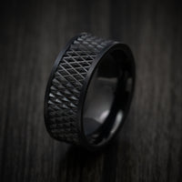 Black Tungsten Men's Ring with Knurl Pattern