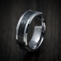 Tungsten and Black Tungsten Hammered Men's Ring