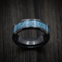 Black Tungsten Men's Ring with Blue Silk Inlay