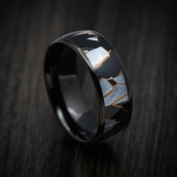 Black Tungsten Men's Ring with Capiz Inlay