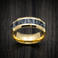 Yellow Gold Tungsten Men's Ring with Black Turquoise Inlay