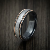 Black Zirconium and Gibeon Meteorite Men's Ring with 14K Gold Braid Inlays Custom Made Band