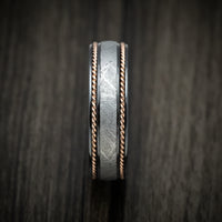 Black Zirconium and Gibeon Meteorite Men's Ring with 14K Gold Braid Inlays Custom Made Band