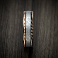 Black Titanium and Gibeon Meteorite Men's Ring with 14K Gold Braid Inlays Custom Made Band