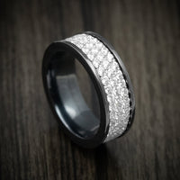 Black Titanium and Lab Diamond Triple Eternity Men's Ring Custom Made Band