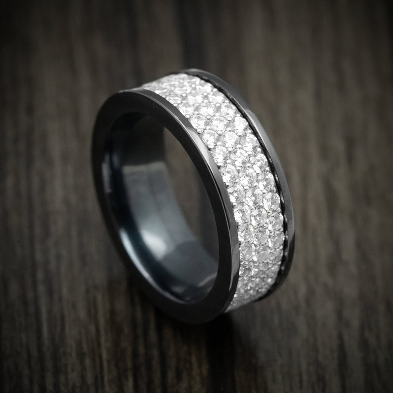 Men's Hammered Black Diamond Ring Eternity Wedding Band