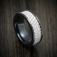 Black Zirconium and Lab Diamond Triple Eternity Men's Ring Custom Made Band