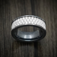 Black Zirconium and Lab Diamond Triple Eternity Men's Ring Custom Made Band