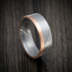 Damascus Steel and Gold Edge Men's Ring Custom Made Band