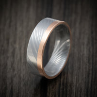 Damascus Steel and Gold Edge Men's Ring Custom Made Band