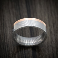 Damascus Steel and Gold Edge Men's Ring Custom Made Band