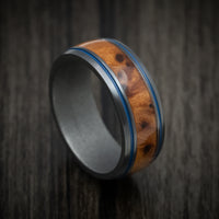 Black Zirconium and Hardwood Men's Ring with Cerakote Inlays and Sleeve Custom Made