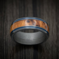 Black Titanium and Hardwood Men's Ring with Cerakote Inlays and Sleeve Custom Made
