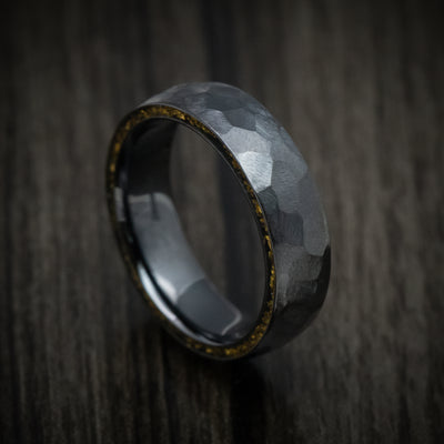 Black Titanium or Black Zirconium Custom Men's Ring with 24K Raw Gold Nugget