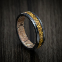 Black Zirconium and 24K Raw Gold Nugget Men's Ring with Camo Sleeve Custom Made Band