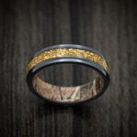 Black Zirconium and 24K Raw Gold Nugget Men's Ring with Camo Sleeve Custom Made Band
